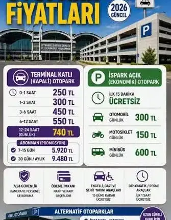 Sabiha Gökçen Otopark Ücreti 2026 Güncel Tarifeler